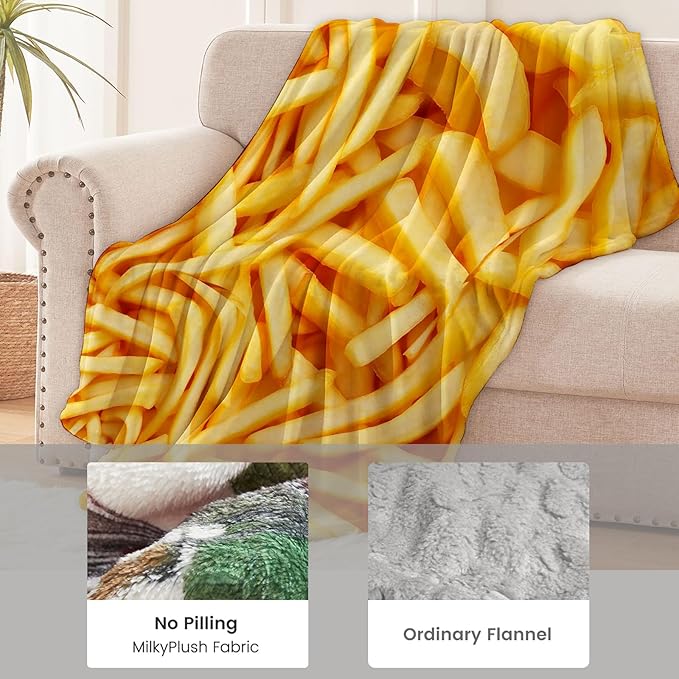French Fry Blanket for Kids Adults, French Fry Gifts Flannel Throw Blanket, French Fry Decor Lightweight Warm Soft for Sofa Couch Bed Living Room Office 40" x 50"