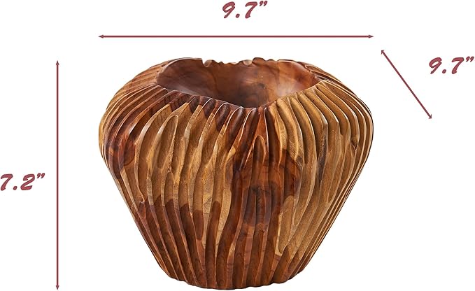 Teak Handcrafted Wooden Bowls Natural Wood Round Utility Bowl 9.7" W Handmade Rustic Serving Platter Fruit Snack Holder for Entry Table Vintage Artworks Dining Room Home Décor