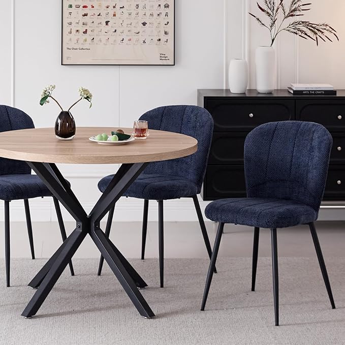 39" Round Dining Table Set for 4, Mid Century Kitchen Table with 4 Upholstered Accent Dining Chairs for Apartment Living Room Space Saving