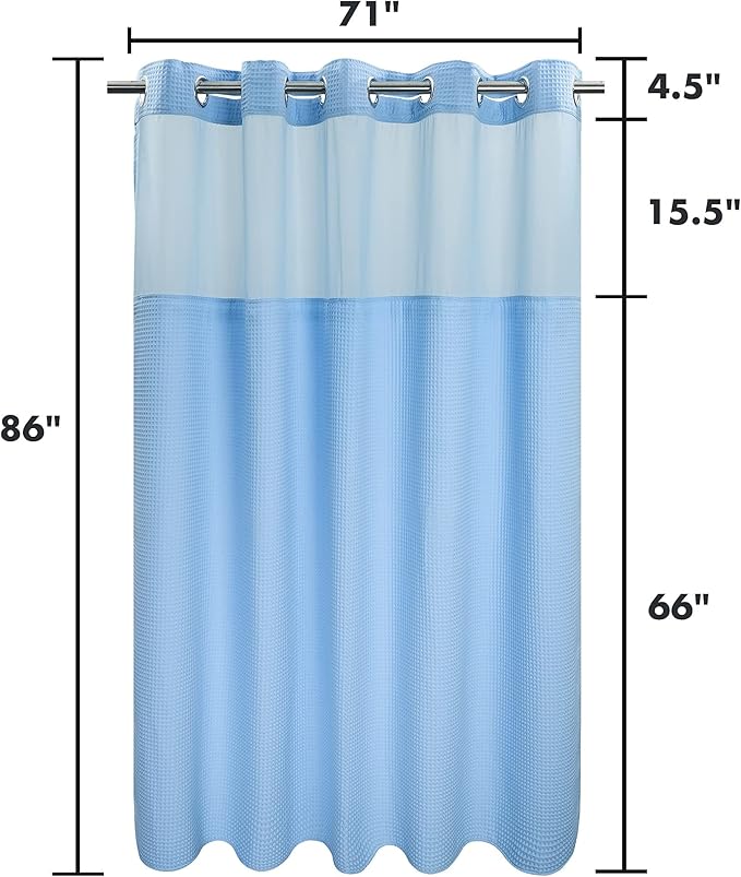 River Dream Sky Blue Fabric Shower Curtain Set, Cotton Blend, Waffle Weave, with Snap in Replacement Liner，71 x 86 inches