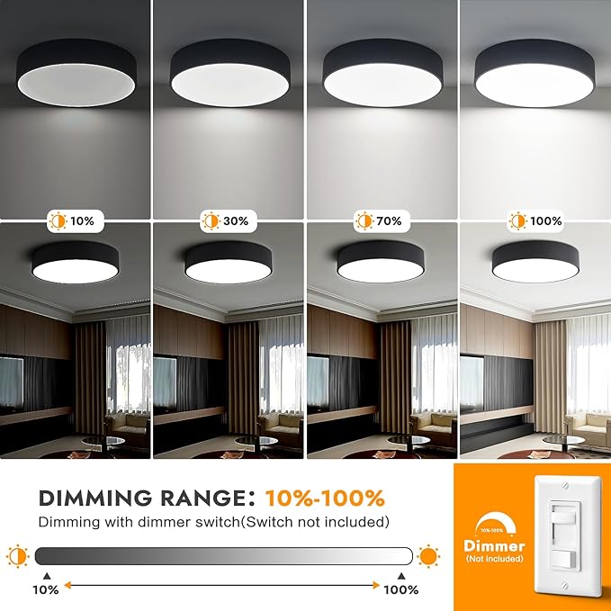Modern Dimmable Round Black LED Large Flush Mount Ceiling Light Fixture, Mounted Ceiling Lamp Lighting Fixtures,5CCT 2700-6000K for Kitchen Master Bedroom Living Room,36W 15.74 Inch