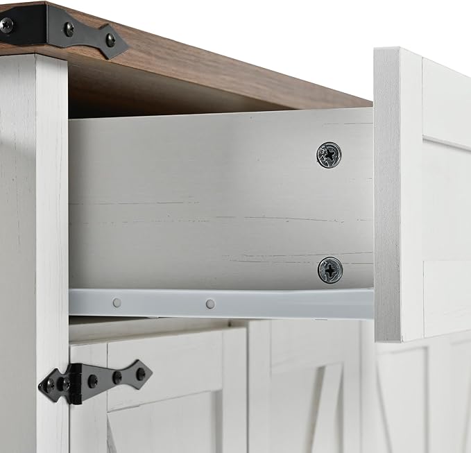 Farmhouse Roling Kitchen Island Cart with Drop Leaf Breakfast Bar with Power Outlet, Storage Island Table on Wheels with Drawers, Spice Rack(White)