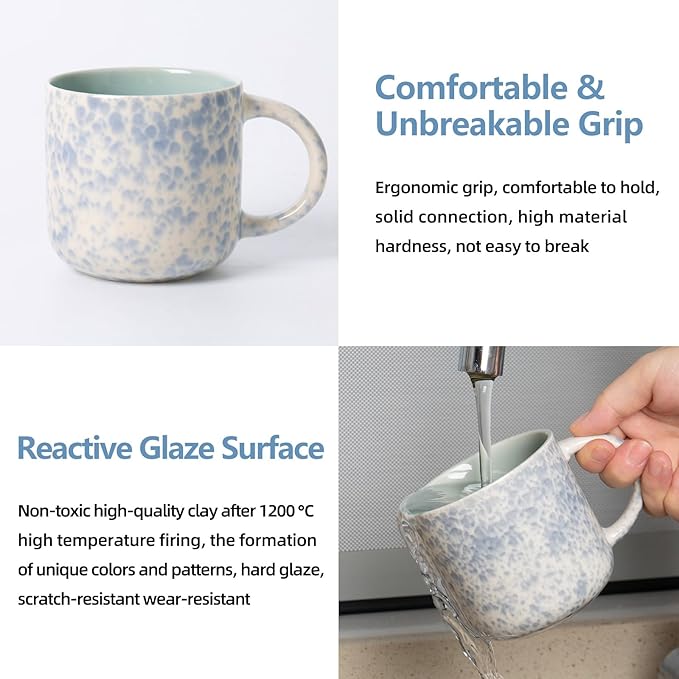 MONITO 12 OZ Coffee Mugs Set of 4, Ceramic Coffee Mugs,Modern Coffee Mugs Set with handle for Tea/Latte/Cappuccino/Milk/Cocoa. (BLUE, 4 Count（Pack of 1)