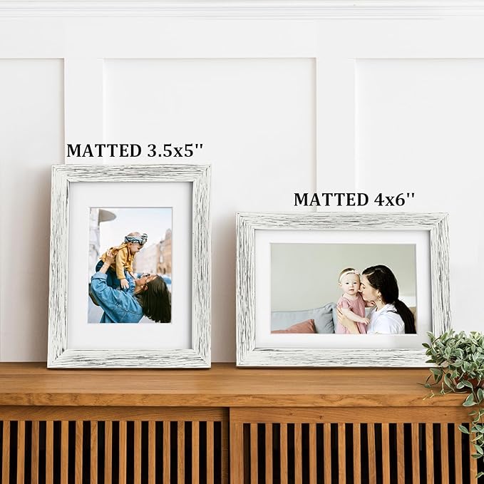 Egofine 5x7 Picture Frames Made of Solid Wood with Plexiglass, Display Pictures 3.5x5/4x6 with Mat or 5x7 Without Mat for Tabletop and Wall Mounting, Driftwood White