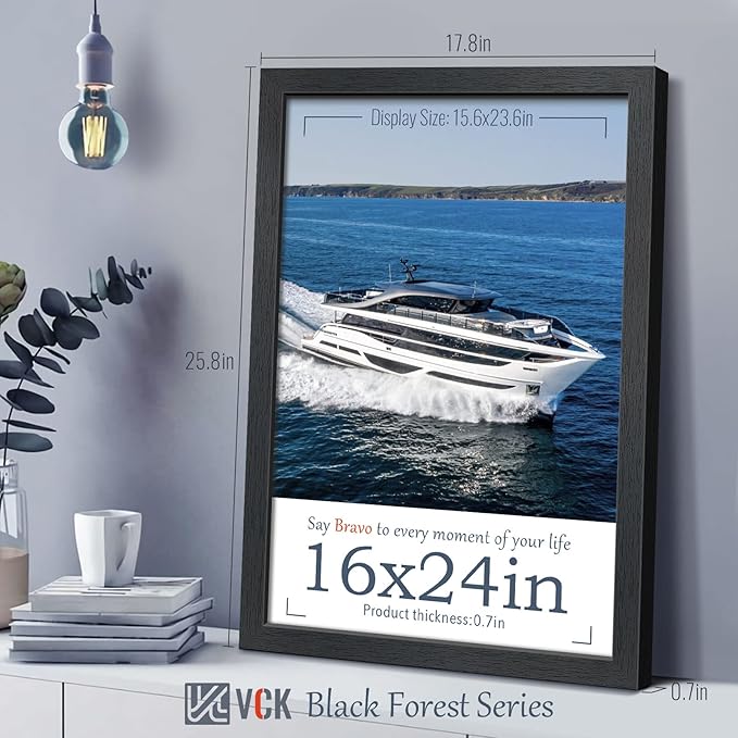 VCK 16x24 Poster Frames, Black Solid Wood Picture Frame, Textured Exclusive Wall Gallery Frame