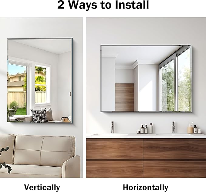 Beveled Bathroom Mirror, 30x40 Large Frameless Mirrors for Over Sink, Upgraded Shatterproof Beveled Frameless Vanity Mirror for Bathroom,Bedroom,Living Room and Entryway