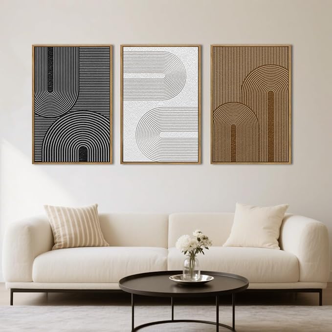 BINCUE Abstract Neutral Canvas Paintings Modern Artwork for Walls Framed for Bedroom Living Room Hallway 16x24 Inch Set of 3
