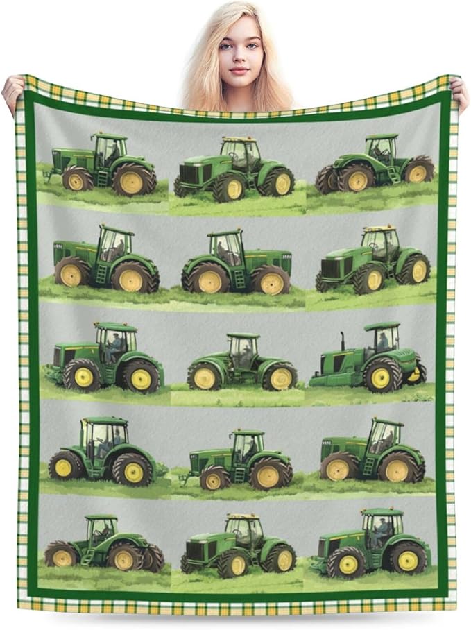 Truck Blanket Soft Cozy Green Truck Plush Throw Blanket Warm Equipment Tractor Flannel Fleece Bedding Stuff Decor Blanket Gifts for Lover Teens Kids Girls Boys Women Adults Bed Travel 40"x50"