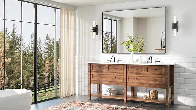 TETOTE 55 x 36 Black Bathroom Mirror Large Black Mirrors for Wall Decor, Metal Frame, Tempered Glass, Modern Farmhouse Wall Mounted Mirror for Decorative(Horizontal/Vertical)