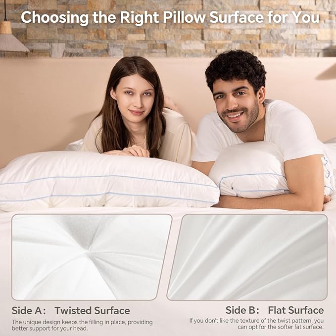 QUTOOL Luxury Hotel Goose Feather Pillow, 100% Cotton Cover, Soft Support Pillow, Suitable for Sleepers on The Back, Sides, and Stomach, Standard Size Bed Pillows Set of 2