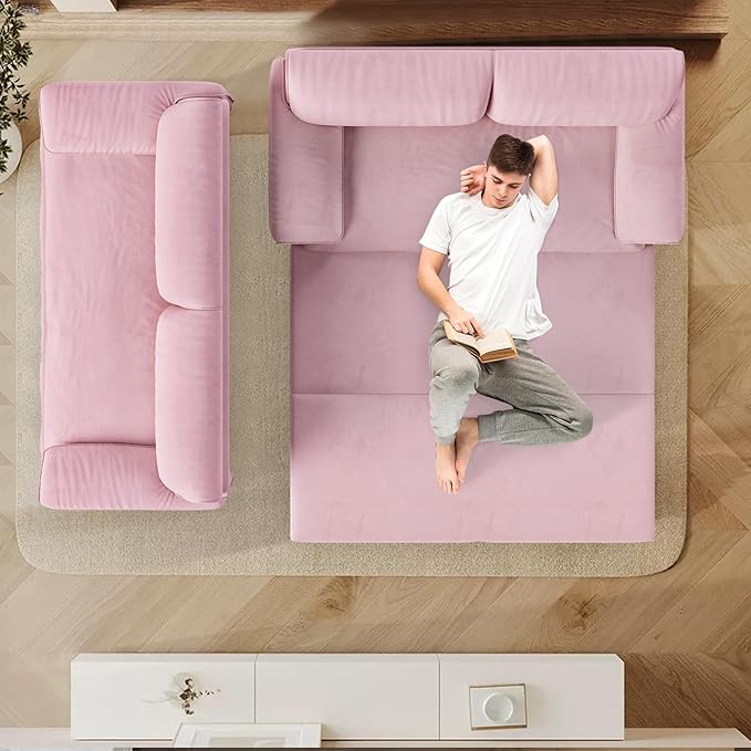 66-Inch Queen Size Convertible Sleeper Sofa Bed, 3-in-1 Pull-Out Futon Loveseat, Velvet Love Seat Couch with Side Pocket for Living Room, Office, Apartment, RV, Hide-A-Bed Fold Out Sofa&Couch