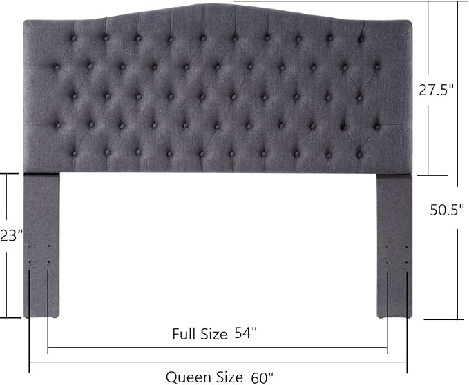 24KF Upholstered Tufted Button Linen Fabric Headboard,Comfortable Fashional Headboard Queen/Full Size,Dark Gray