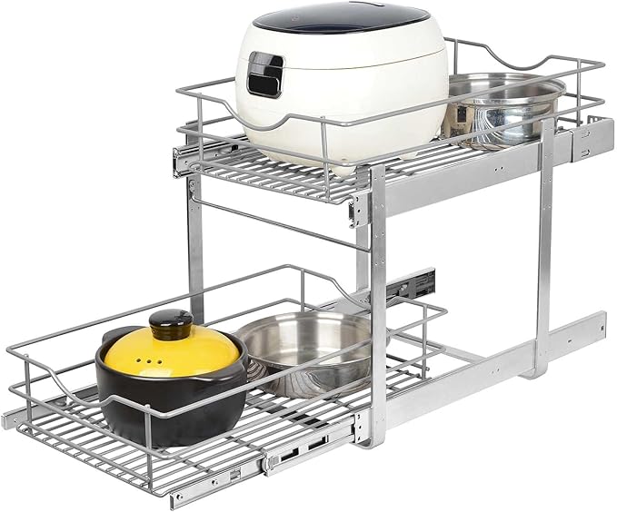 2 Tier Pull Out Cabinet Organizer,(11½"W x 22" D) Soft Close Slide Out Drawer For Kitchen Base Cabinet, Individual Pull Out Shelf, Roll Out Pantry Organization, 22 Inch Deep