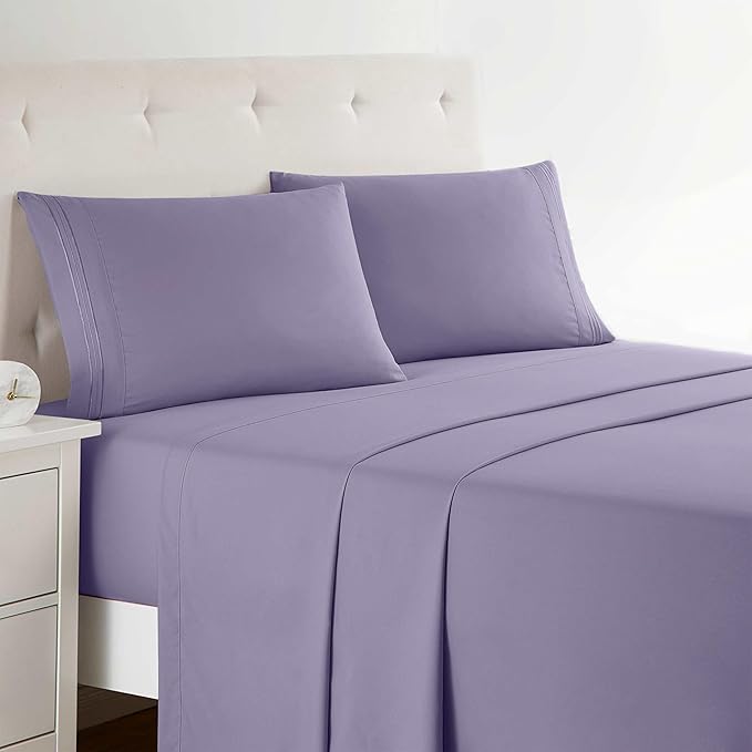Clara Clark Bed Sheets, Premier 1800 Series 4 Piece Bed Sheet Set, Deep Pocket, Wrinkle, Fade, Stain Resistant, Luxury Soft Bedding Sheets & Pillowcases, Queen, Lavender