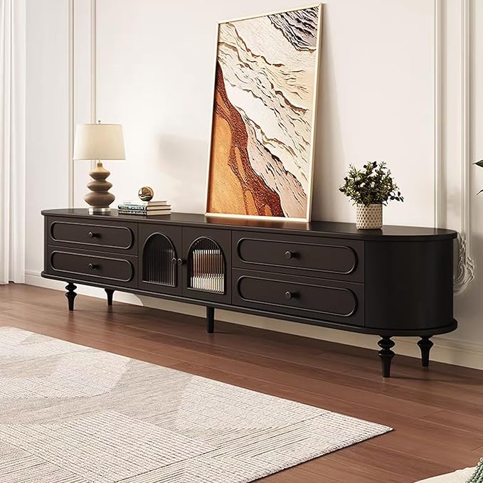 TV Stand for TVs up to 85 Inch, Modern Entertainment Center with Storage Cabinet and 4 Drawers, TV Media Console Table, Black TV Stand for Living Room Bedroom, Easy Assembly (Legs Only)