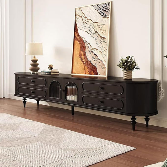 TV Stand for TVs up to 85 Inch, Modern Entertainment Center with Storage Cabinet and 4 Drawers, TV Media Console Table, Black TV Stand for Living Room Bedroom, Easy Assembly (Legs Only)