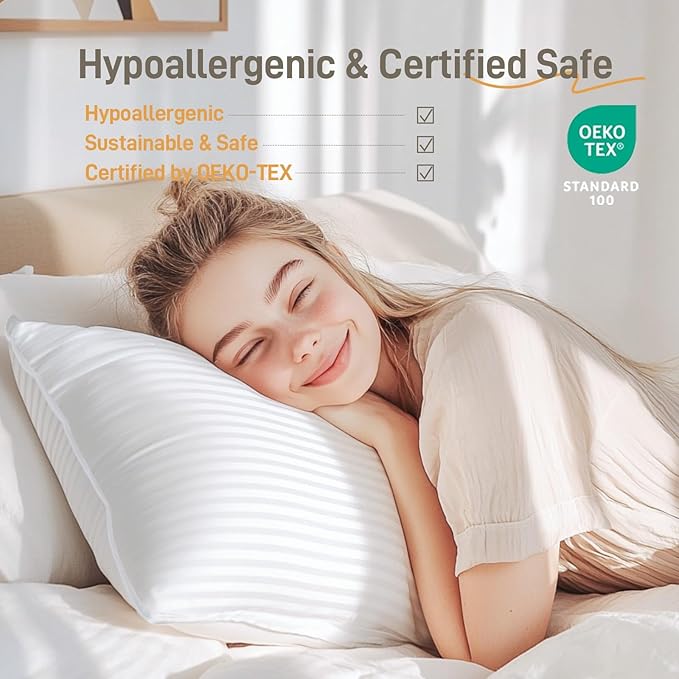Hypoallergenic Cotton Cover with Down Alternative Pillow, King Size, Luxury Hotel Quality, Ideal for Side, Back and Stomach Sleepers, Oeko-TEX Certified