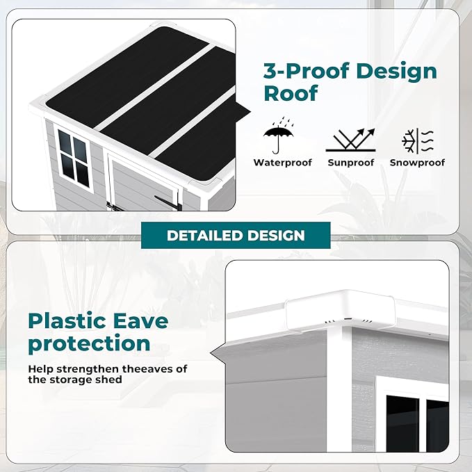 6' x 6' Resin Storage Shed Outdoor, PP Material & Strong Structure for All Weather, Plastic Garden Shed w/Window for Garden, Backyard, Poolside and Lawn, 12mm Thick PP Board - Grey