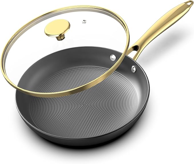 imarku Non Stick Frying Pans, 10 Inch Frying Pan with Lid, Professional Cast Iron Skillets Nonstick Frying Pan, Frying Pans Nonstick with Lid and Stay Cool Handle, Gift for Women and Men