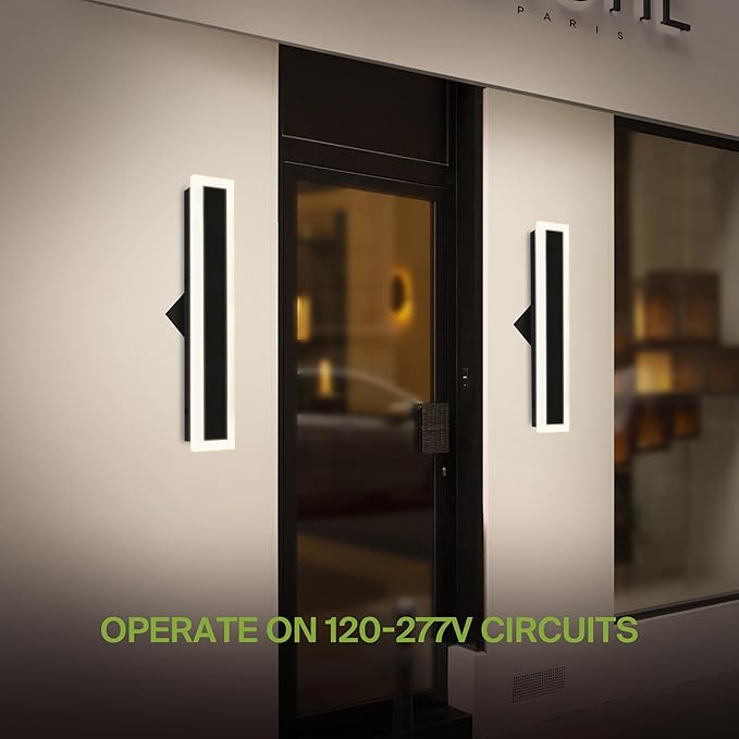 ASD LED 24" Long Wall Mount Light Fixture, Outdoor & Indoor Linear Sconce | 3CCT, Dimmable, Waterproof, Anti-Rust, ETL Listed | 24W 2000LM 3000-5000K 100-277V | Exterior Porch Lighting | Black, 2 Pack