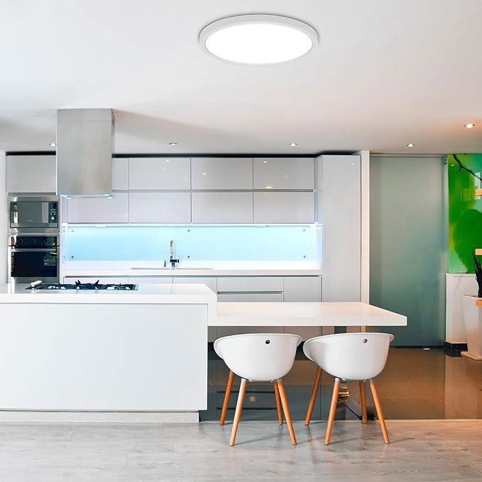 hykolity 18 Inch LED Round Flat Panel Light, White, 32W, 3200lm, 3000K/4000K/5000K CCT Selectable, 120°Beam Angle, Dimmable Edge-Lit Flush Mount Ceiling Light Fixture - ETL Listed