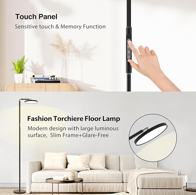 Tall LED Floor Lamps,Modern Bright Eye-Care Standing Lamp, 72'' Torchiere Sky Rotary Lamps with Touch Control, Black Corner Lamps for Living Room,Bedroom,Office