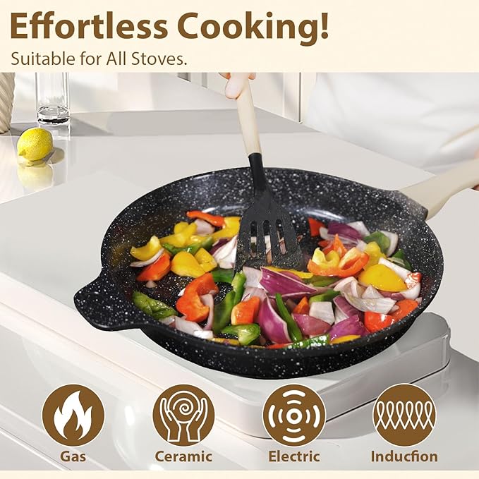 Romswi 23pcs Pots and Pans Set Non Stick, Kitchen Cookware Set with Casserole, Frying & Saucepans, Oven Safe & Stovetop Agnostic (Gas, Electric & Induction) - Black