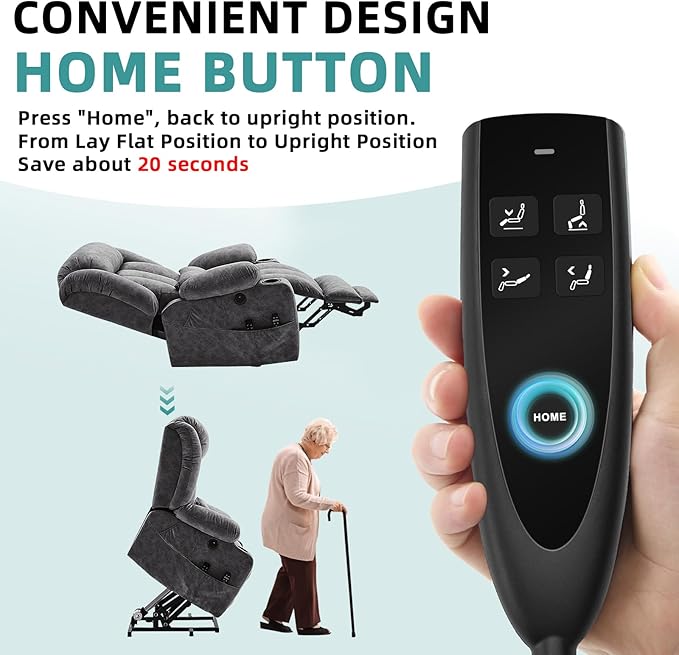 MEETWARM Oversized Dual Motor Lay Flat Power Lift Recliner Chair for Elderly with Heat Massage, Large Sleeping Electric Recliner with Extended Footrest, Lumbar Pillow, USB & Type-C Ports, Plush-Gray