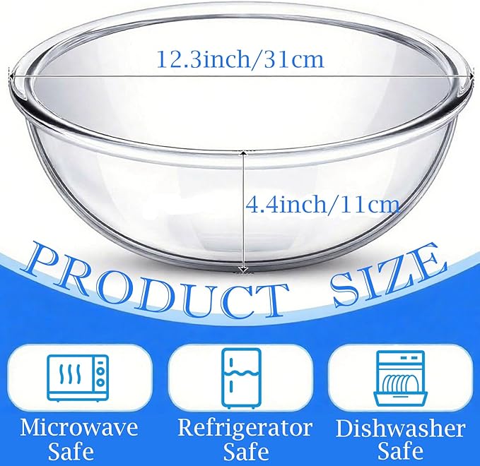 6.5 Quart Large Glass Mixing Bowls, Clear Glass Salad Bowls for Cooking, Salad Mixing, Fruit Bread Storage, Dishwasher, Microwave and Freezer