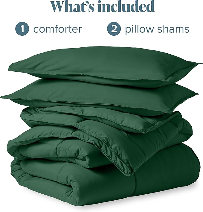 Bare Home Comforter Set - Queen Size - Ultra-Soft - Goose Down Alternative - Premium 1800 Series - All Season Warmth (Queen, Forest Green)
