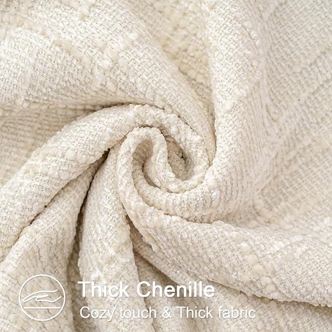 Decorative Throw Pillow Covers 18x18 Inch Set of 2, Thick Solid Farmhouse Chenille Couch Pillows, Spring Pillow Covers for Couch Sofa Bed Living Room Home Decor Pillowcase,White