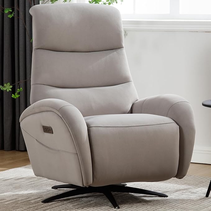 Power Recliner Chairs for Adults, Recliner Swivel Chair with USB & Type-C Ports, Khaki Fabric Recliner Chairs for Adults with 270° Swivel, Oversize Reclining Chair W/ 20.1" Wide Seat