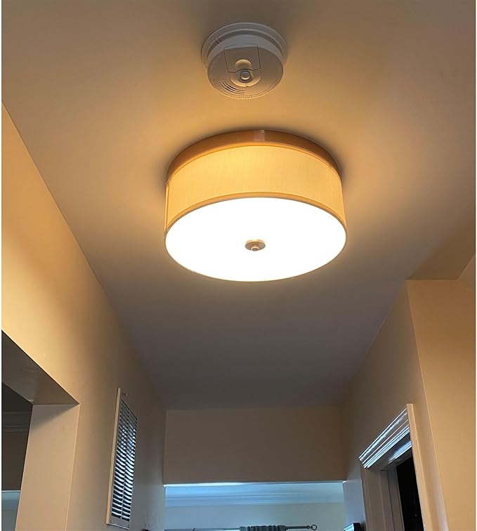 Kira Home Walker 15" Mid-Century Modern 3-Light Flush Mount Ceiling Light, Cream Fabric Shade + Round Glass Diffuser, Copper Bronze Finish