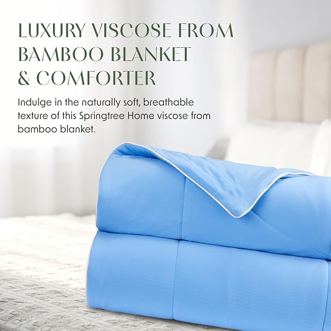 Springtree Home Luxury Viscose from Bamboo Blanket & Comforter | Viscose from Bamboo Twin Size Blanket- 60" x 90" | Cooling Blanket & Comforter | Breathable & Lightweight | Twin - Cool Blue