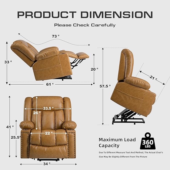 Small Power Lift Chairs Recliners for Petite Elderly, 3 Position Lift Recliner Chair for Small Space, Heating and Massage, USB-A USB-C, Cup Holder, Side Pocket Caramel