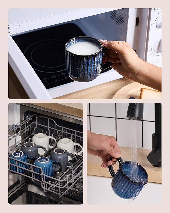 famiware Coffee Mugs Set of 6, Starlight 11 oz Mug Cup Set with Handle for Coffee, Tea, Cocoa, Milk - Ceramic Stoneware Mug Set, Nebulas Blue