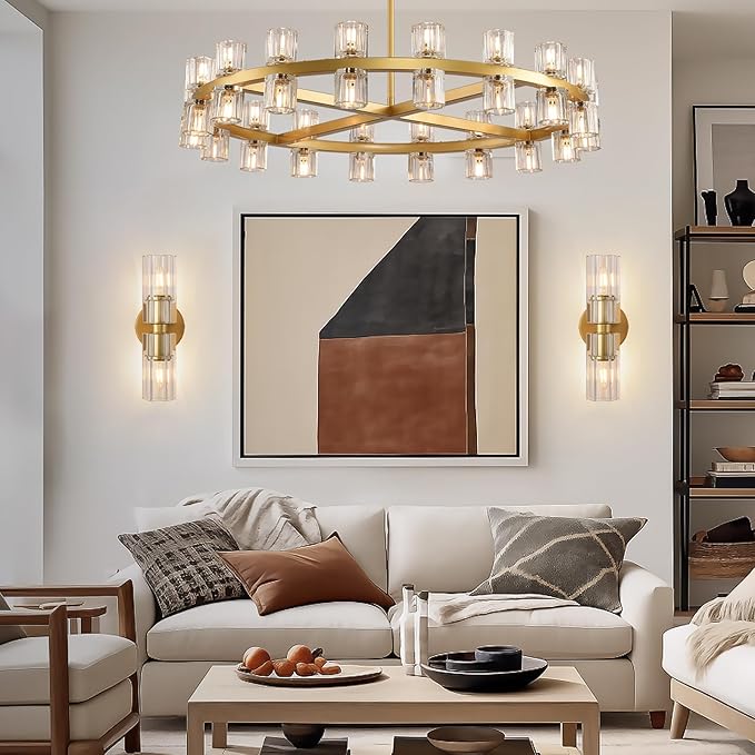 Modern Crystal Wall Sconces 2 Light,K9 Crystal Brass Sconces Wall Lighting,Crystal Modern Wall Sconces Indoor Wall Sconce Bedroom Wall Sconce for Bathroom,Stairway,Entryway,Hallway, Living