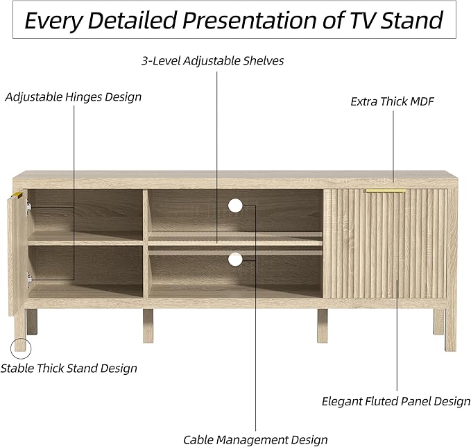 Oak TV Stand for TVs up to 65 Inch,Farmhouse TV Stands for Living Room & Bedroom,Mid Century Modern TV Console,Entertainment Center with Storage,Media Entertainment Stand,TV Cabinet for 45,55,60,65 TV