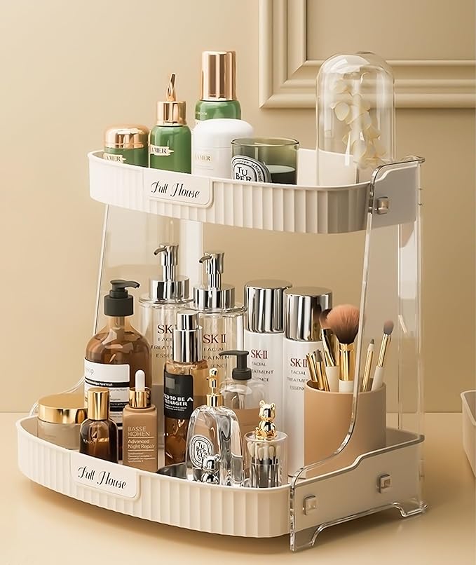 Skincare Organizers 2 Tier, Makeup Organizer Countertop, Cosmetic Display Cases, Makeup＆Skincare Organizer for Vanity, Desktop, Bathroon, Ideal Gifts for Women (Beige-2 Tier)