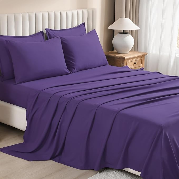 Litanika Comforter Queen Size Set Purple - 7 Pieces Bed in a Bag Queen Bedding Comforter Sets, Plain Lightweight Bed Set with Comforter, Sheets, Pillowcases & Shams