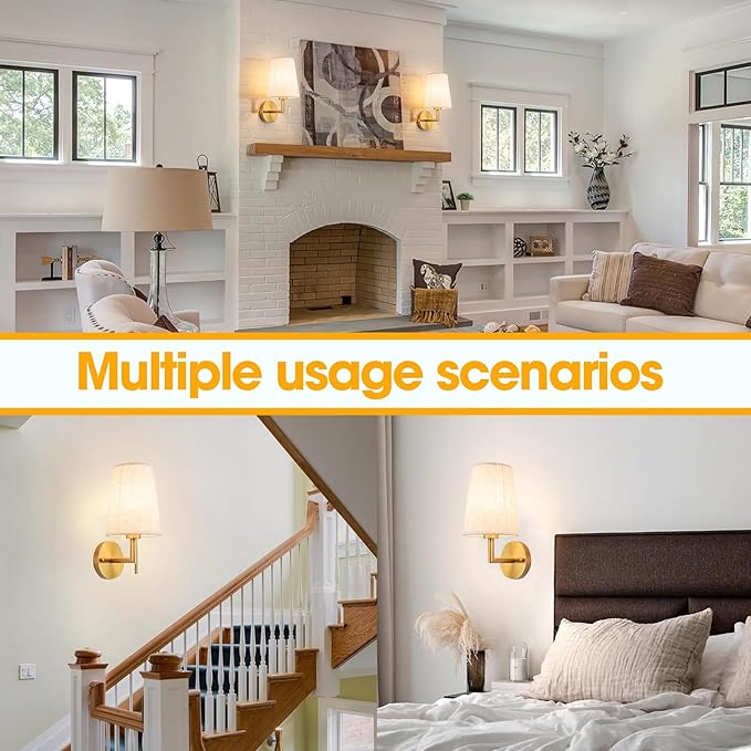 JKEYES Battery Operated Wall Sconce Set of 2, Gold Cordless Wall Lights with 5200mAh Dimmable Detachable Rechargeable Bulbs, 12 Colors Sconces Wall Decor for Bedroom Living Room Hallway