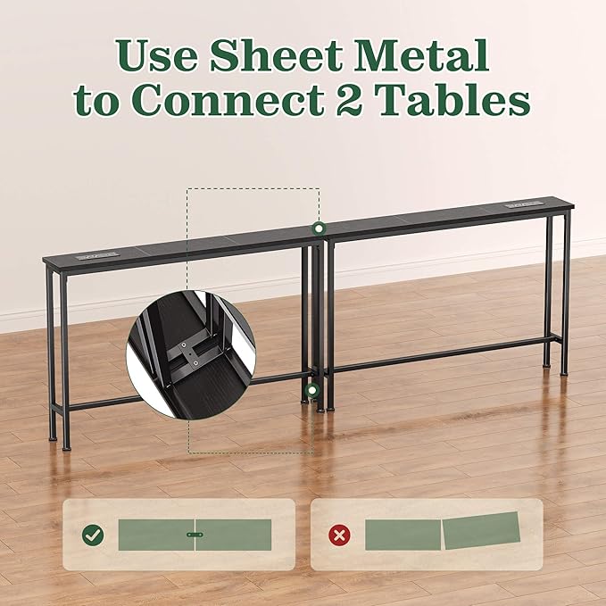 SUPERJARE 78.8 Inch Narrow Console Table with Outlet, Sofa Table Set of 2, Behind Couch Table, Long Entryway Tables with Charging Station, for Living Room, Black