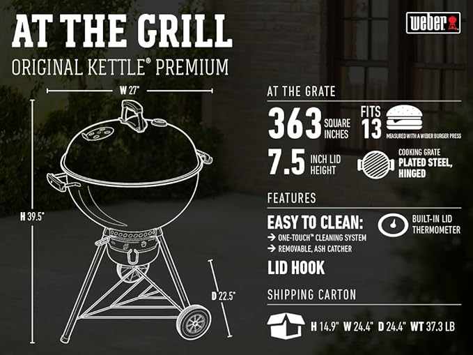 Weber Original Kettle Premium Charcoal Grill for Outdoor Cooking and Barbecue, 22-Inch, Green