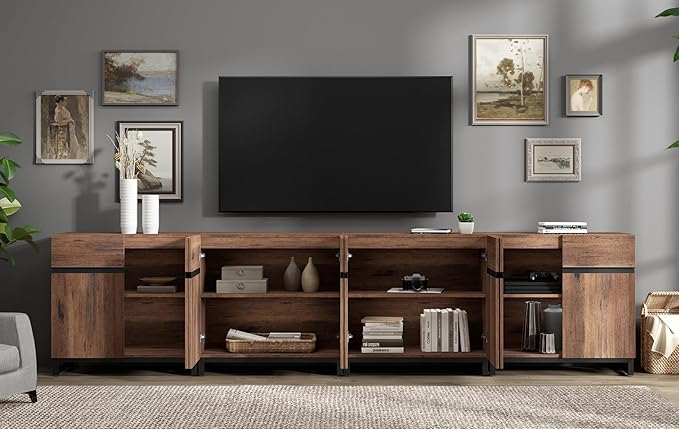 WAMPAT Modern TV Stand for TVs up to 120 inch, 4 in 1 Entertainment Center TV Console with Adjustable Shelves and Metal Base for Living Room,Bedroom,Brown
