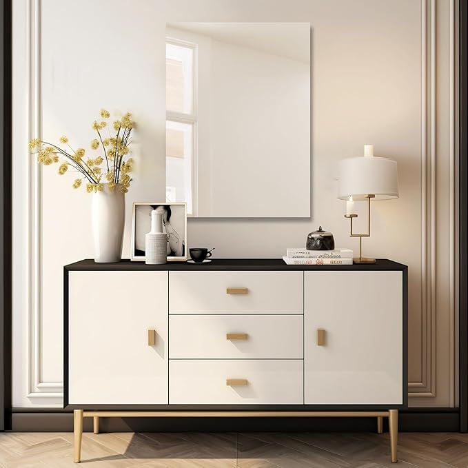Mirrorons Bathroom Vanity Mirror 24" x 32", Frameless Mirror with Polished Edge, Hangs Horizontally or Vertically. Upgraded Shatterproof Bathroom Mirror for Wall.