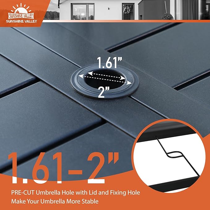 7 Piece Patio Dining Sets for 6, Outdoor Table and Chairs Set with Patio Dining Table(1.61-2" Hole) and 6 High Back Textilene Patio Dining Chairs, Outdoor Dining Sets for Deck Backyard