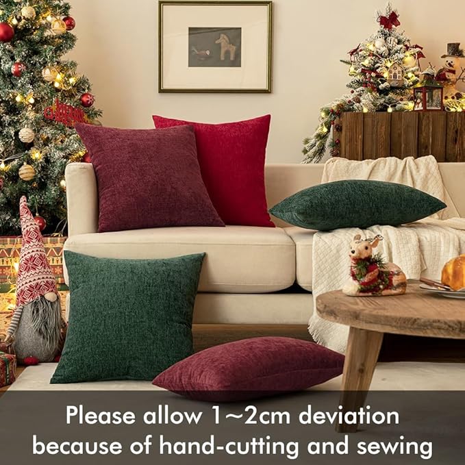 MIULEE Pack of 2 Green Throw Pillow Covers 16x16 Inch Soft Chenille Pillow Covers for Sofa Living Room Couch Solid Dyed Cases