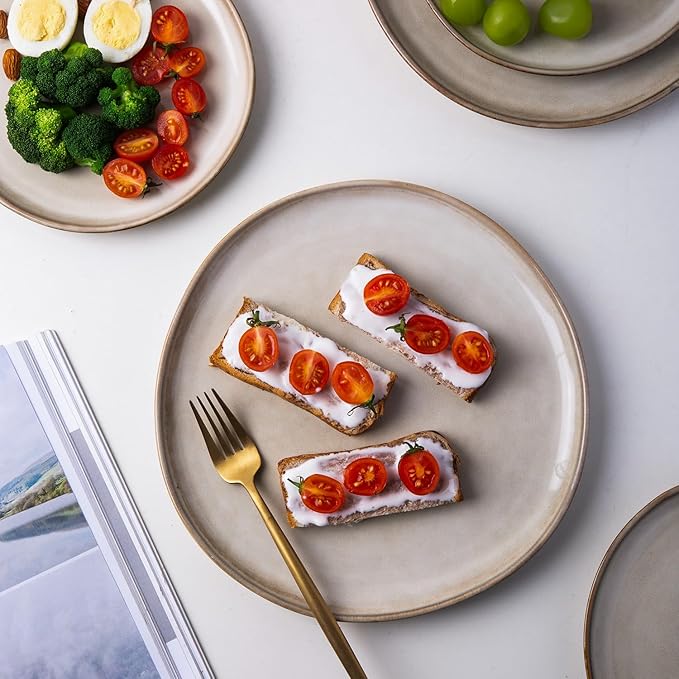 AmorArc Ceramic Dinnerware Sets,Handmade Reactive Glaze Stoneware Plates and Bowls Sets,Highly Scratch Resistant | Dishwasher & Microwave Safe Dishes Set,Service for 12 (36pc)