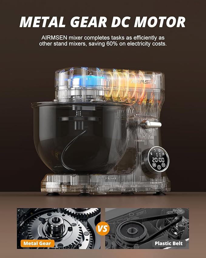 AIRMSEN Automatic Stand Mixer with LED Touchscreen & Timer - 11 Speed Tilt-Head Dough Mixer Fits 5.3QT Bowl & 3-IN-1 Attachments - Kitchen Electric Mixer for Bread Cake Baking - Black and Gray
