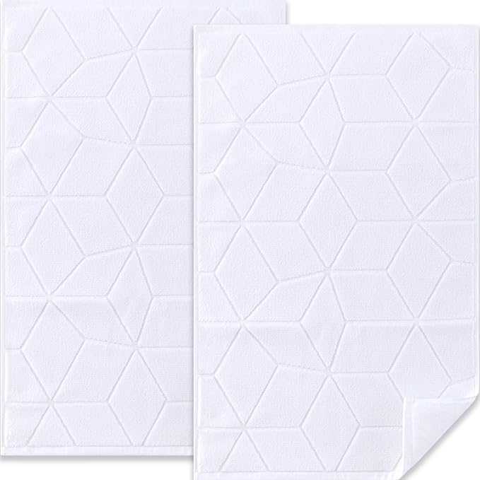 Thick Bath Mat Set – 2PC 19"x30" | 1100GSM | Hotel Quality |100% Cotton, Washable Bath Floor Towels, Soft & Absorbent, Foot Towels for Bathroom, White Bathroom Terry Cloth Bathmat [Not Bath Rug]